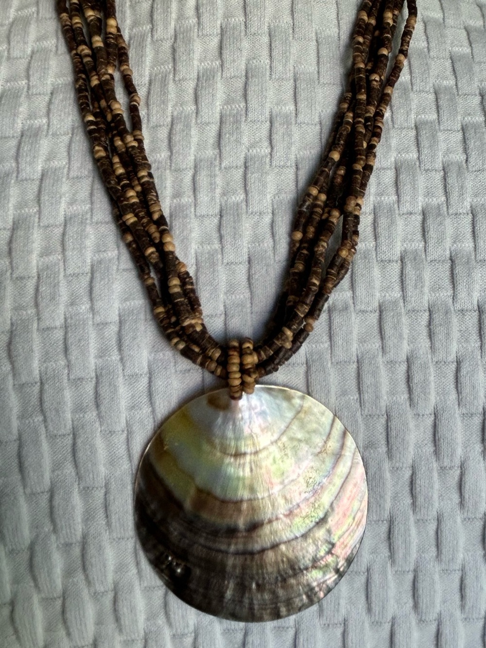 Brown Multi-Strand Coconut Beads Mother of Pearl Shell Pendant Necklace Boho(6)